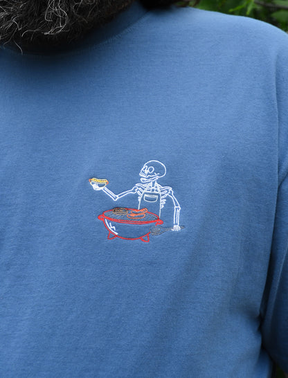 Grilling Skelly Embroidered T-Shirt