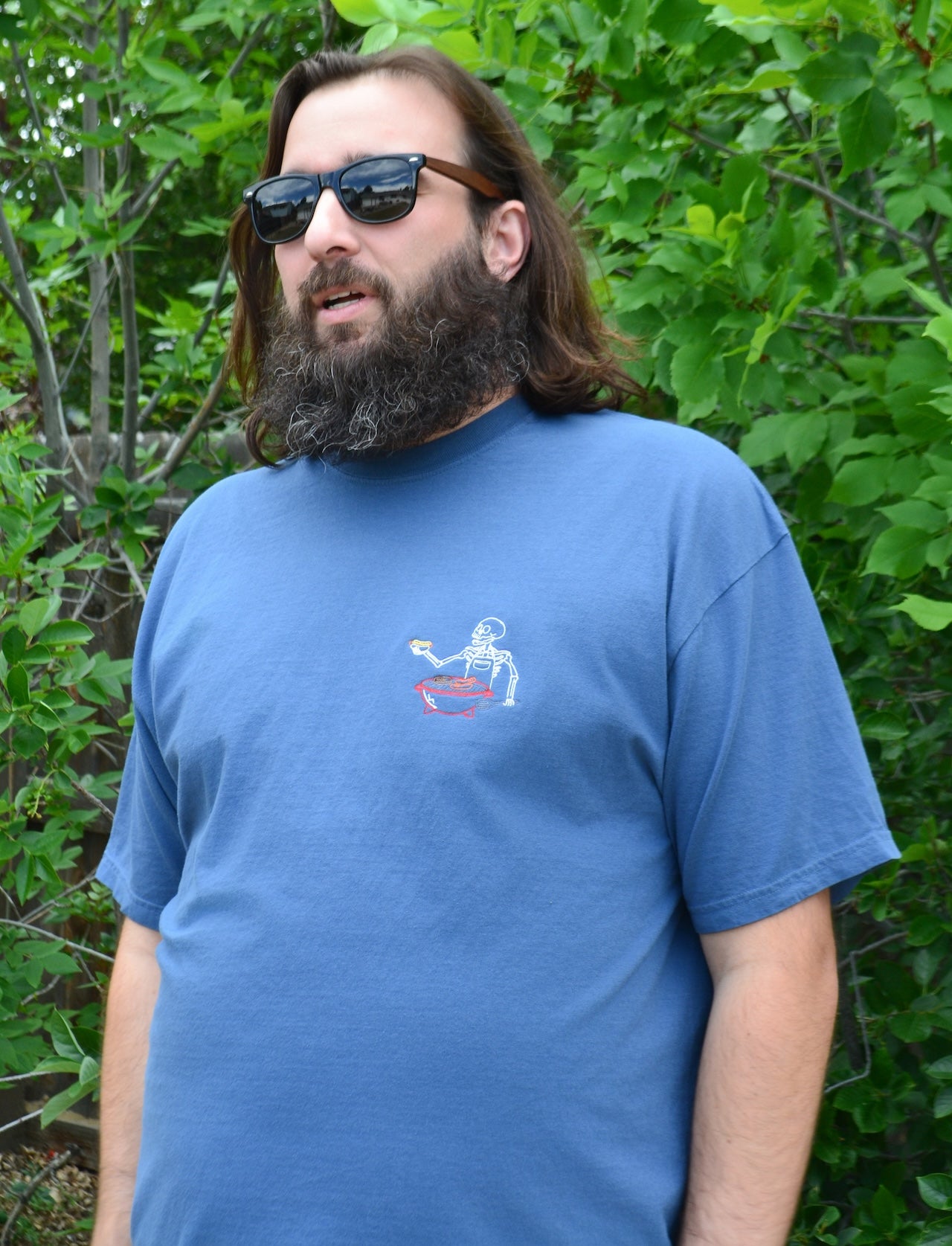 Grilling Skelly Embroidered T-Shirt