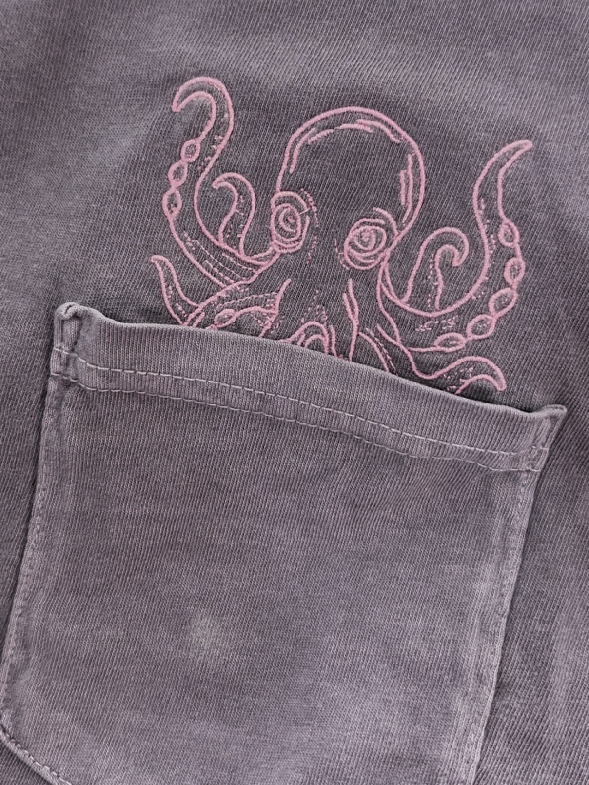 Octopus Embroidered Pocket Animal T-Shirt