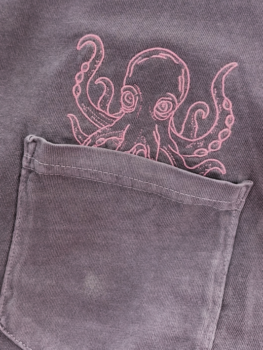 Octopus Embroidered Pocket Animal T-Shirt