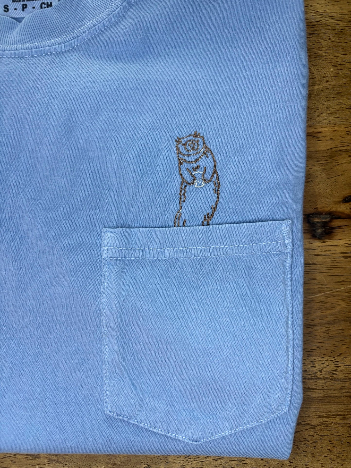 Otter Embroidered Pocket Animal T-Shirt