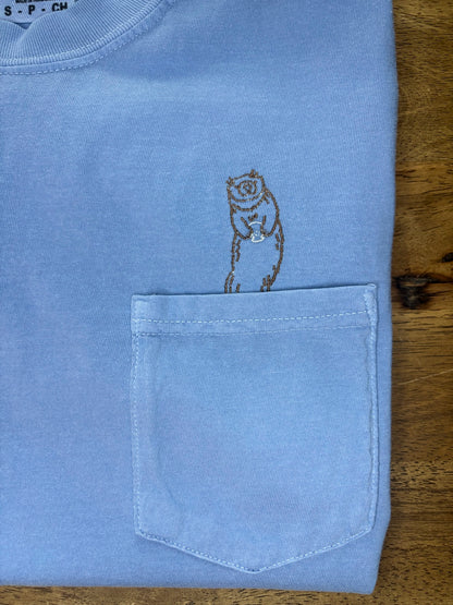 Otter Embroidered Pocket Animal T-Shirt