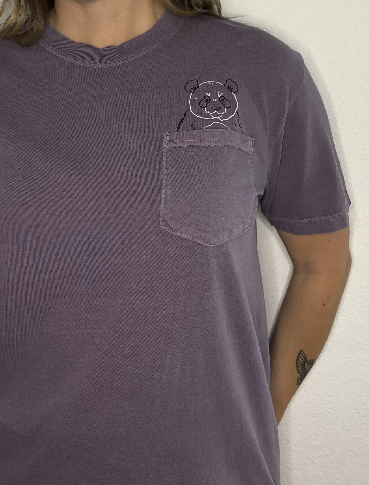 Panda Embroidered Pocket Animal T-Shirt