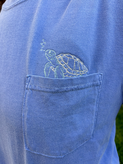 Sea Turtle Embroidered Pocket T-shirt