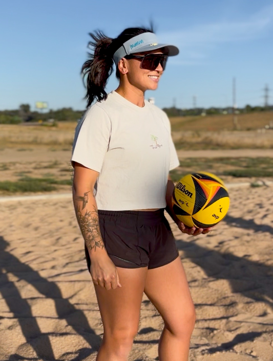Volleyball Embroidered Crop T-Shirt (Womens)