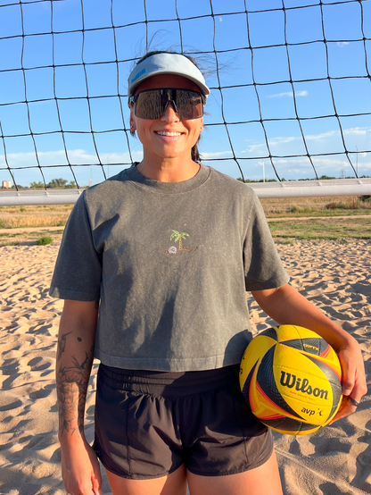 Volleyball Embroidered Crop T-Shirt (Womens)