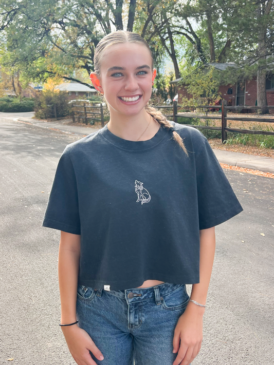 Wolf Embroidered Crop T-Shirt (Womens) - October Mystery Design